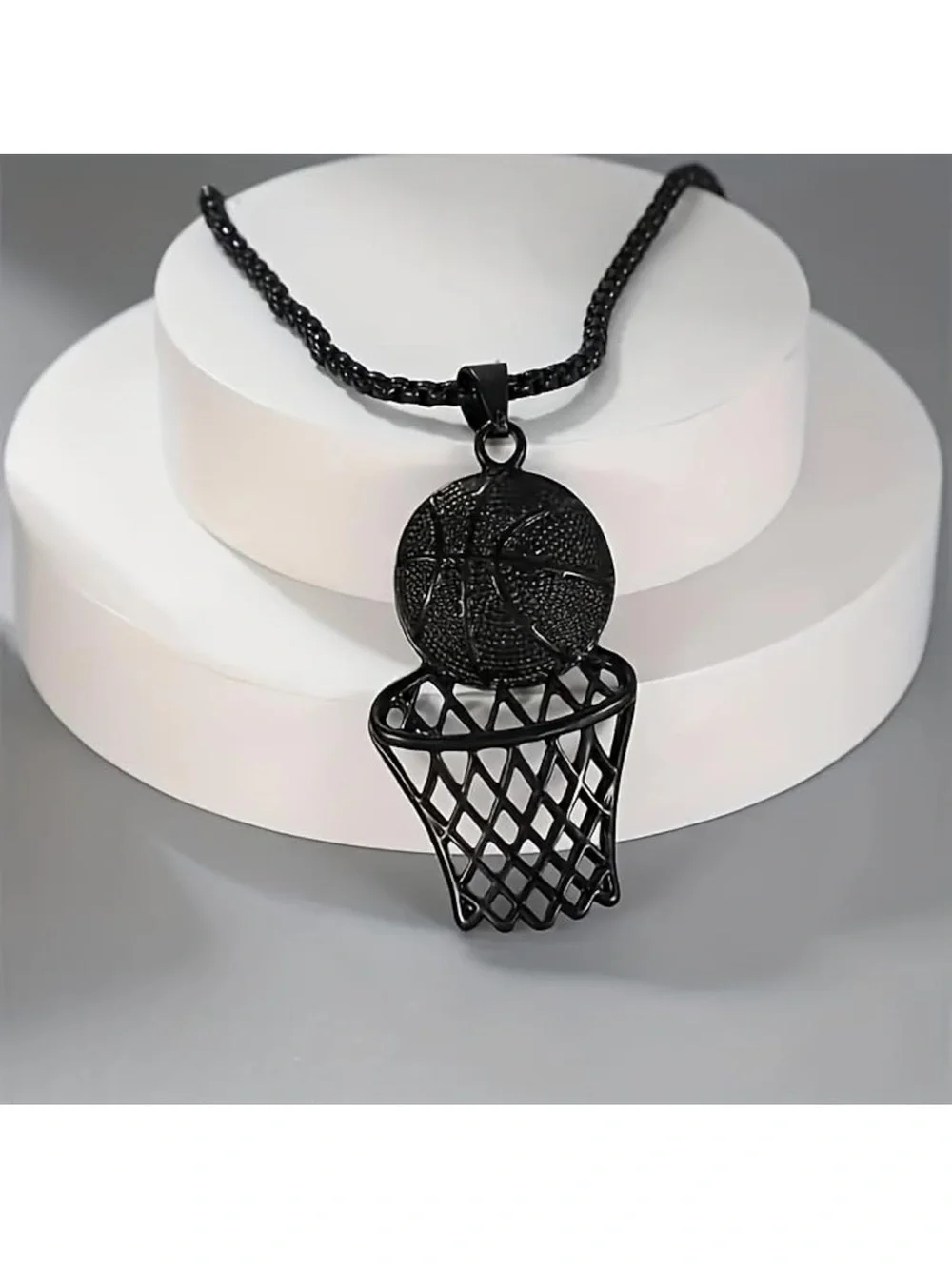 Black Basketball Hoop Pendant Necklace C45